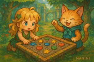 naniniスターバトルパズルを遊ぶ女の子と猫